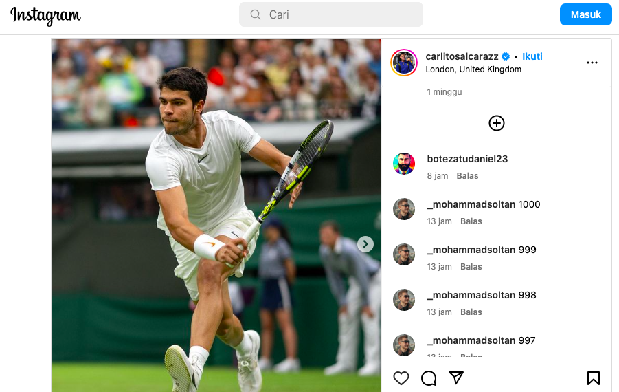 Foto/Tangkapan layar Intagram pribadi Alcaraz