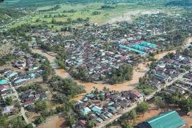 Pemantaua dari udara wilayah terdampak banjir di Tapanuli, Provinsi Sumatera Utara (Sumut). (Istimewa)